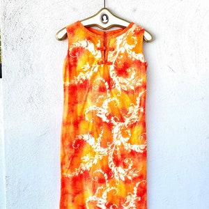 Vintage 60s 70s Hawaiian Bright Floral Cheongsam Dress Asian Hawaii Muumuu Qipao