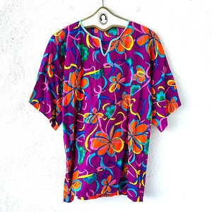 Vintage 60er 70er Jahre Hippie Flower Power Top 1960er Psychedelic Floral Oversized Tunika Shirt