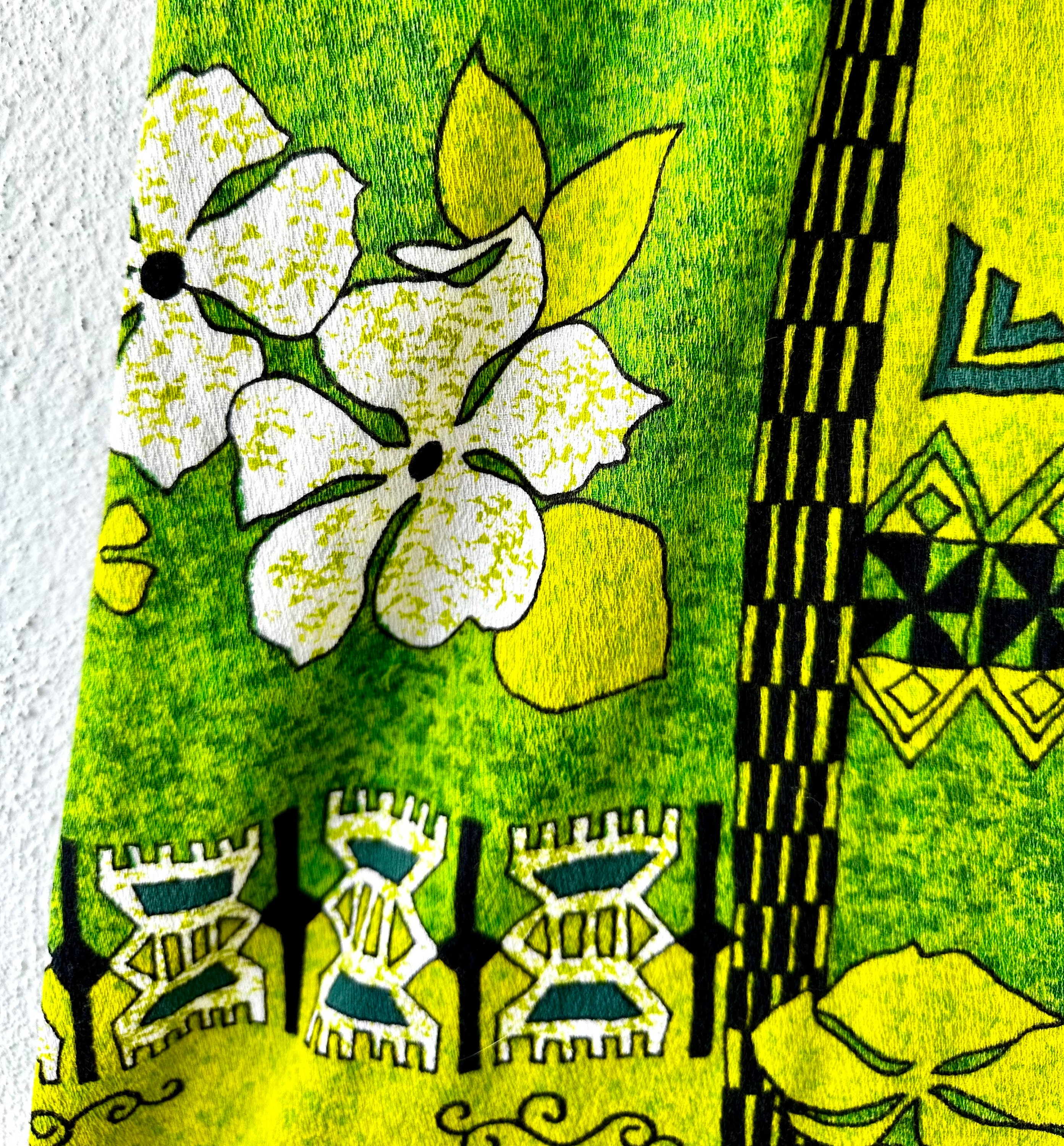 Vintage 60s 70s Psychedelic Hawaiian Barkcloth Dress 1960s 1970s Bright ...