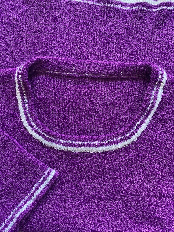 Vintage 60s 70s Sweater Knit Top Tight Purple Shi… - image 6