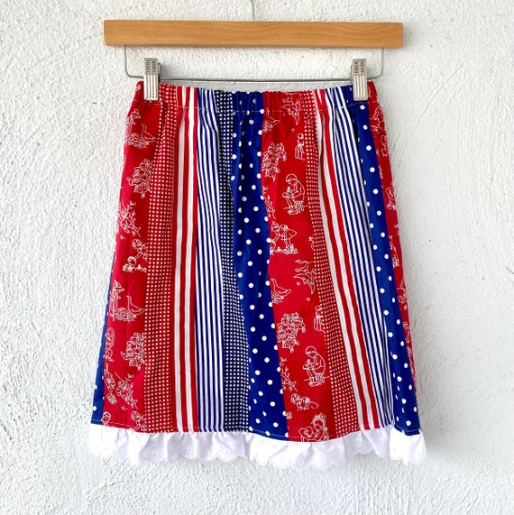 Vintage Quilted Patchwork Striped Ruffle Mini Ski… - image 8