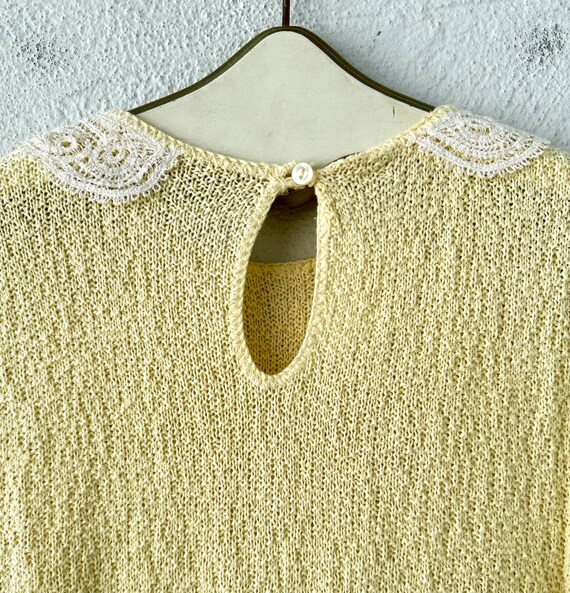 Vintage 80s Lace Collar Yellow Sweater 1980s Pete… - image 7