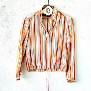 Vintage 70s Boho Striped Shirt 1970s Warm Hippie Top
