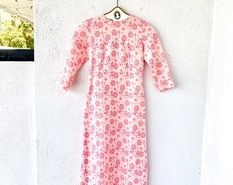 Vintage 70er Jahre Rosa Blumen Kleid Strick Maxi