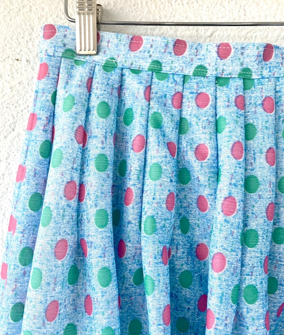 Vintage 60s 70s Bubblegum Polka Dotted Blue Pleat… - image 2