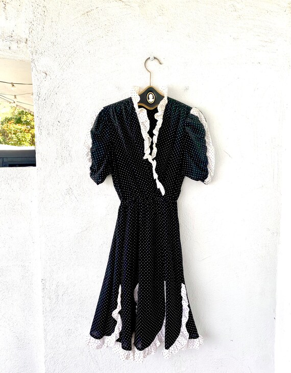 Vintage 70s 80s Polka Dotted Ruffle Dress - image 1