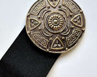 Vintage Gold Medallion Belt 1980s Large Buckle Wide Black  display picture 2