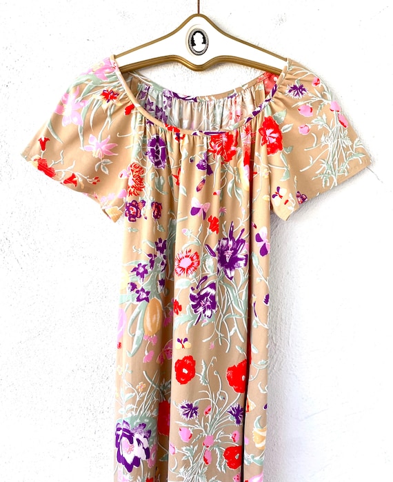 Vintage 70s Floral Butterfly Caftan Dress - image 2