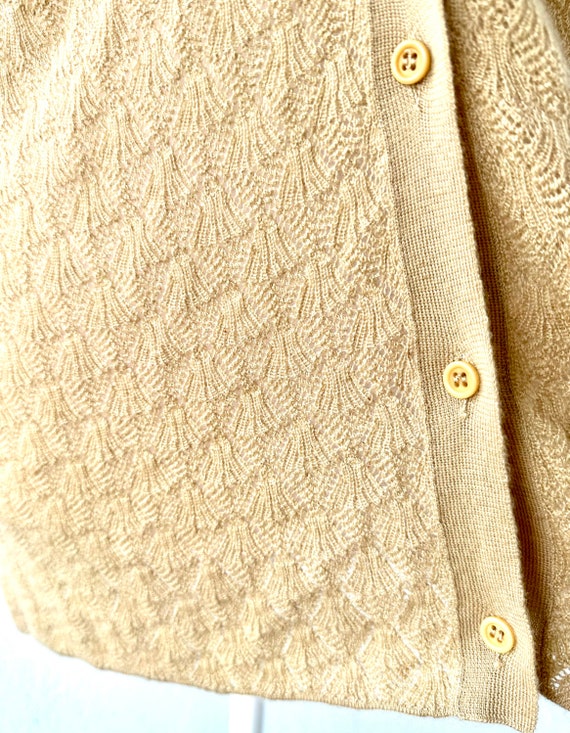 Vintage TSE Cashmere Cardigan 90s Crochet Knit Top Beige Vintage TSE Cashmere Cardigan 90s Crochet Knit Top Beige