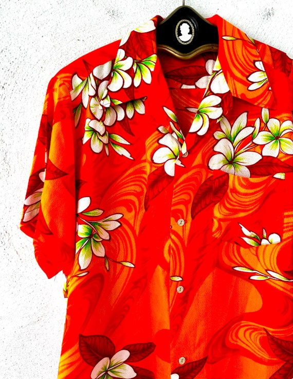 Vintage 70s Hawaiian Neon Floral Aloha Shirt Larg… - image 3
