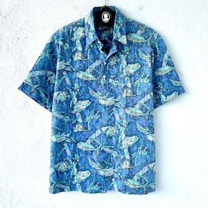 Vintage Hawaiian Fish Aloha Shirt Hawaii Mahi Mahi Uhu Graphic Collar Top