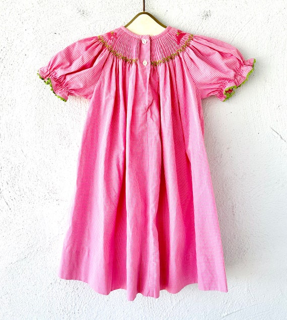 Vintage Girls Smocked Gingham Swing Dress Embroid… - image 7
