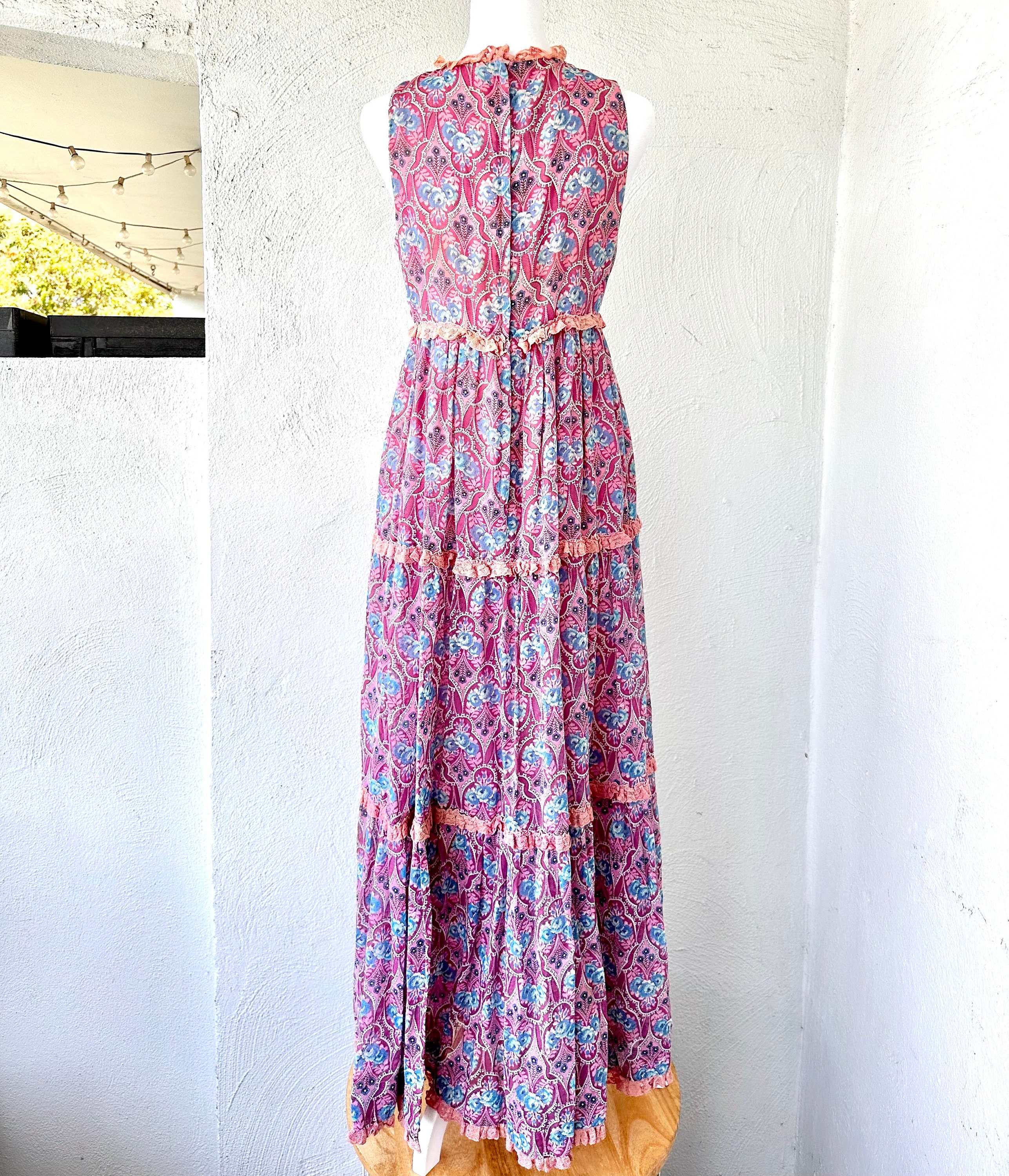 Vintage 60s 70s Boho Hippie Dress Tiered Paisley Purse