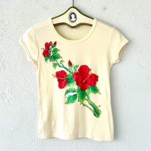 Vintage 70s Hawaiian Hibiscus Fitted Tshirt 1970s Tropical Flower Hawaii Handpainted T Shirt
