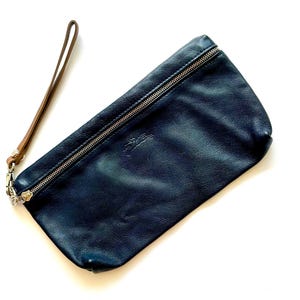 Vintage Longchamp Leather Wristlet Pouch Bag Soft Blue Handbag