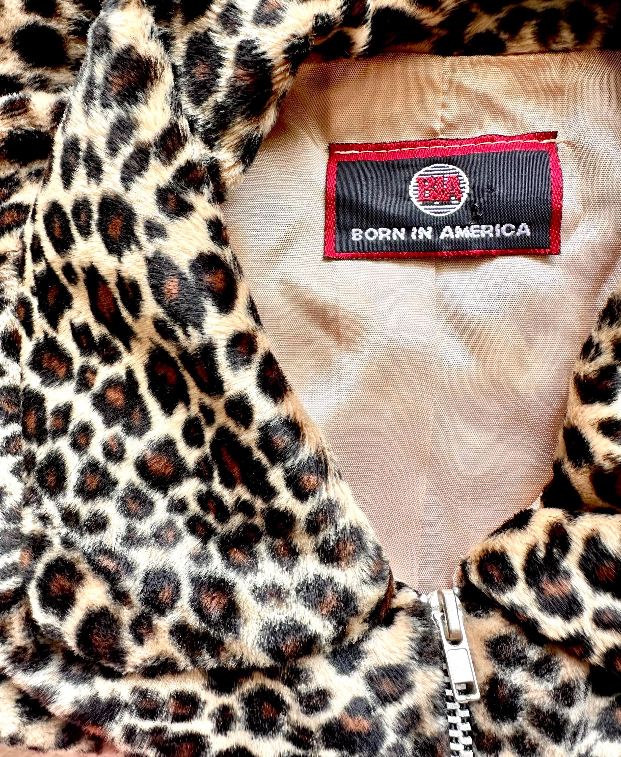 Vintage 90s Faux Fur Animal Print Jacket Wavy Leopard Cheetah 
