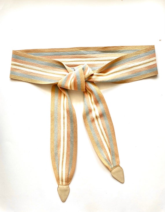 Vintage 70s 80s Wide Striped Belt Tie Sash - image 4