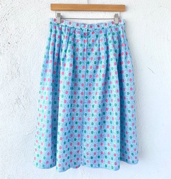 Vintage 60s 70s Bubblegum Polka Dotted Blue Pleat… - image 5