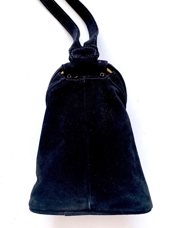 Vintage 70s 80s Black Suede Purse Leather Crossbo… - image 5
