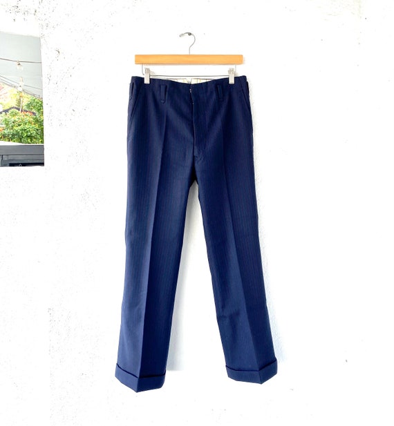 Vintage Japanese Tailored 70s Striped Trouser Blue Br… - Gem