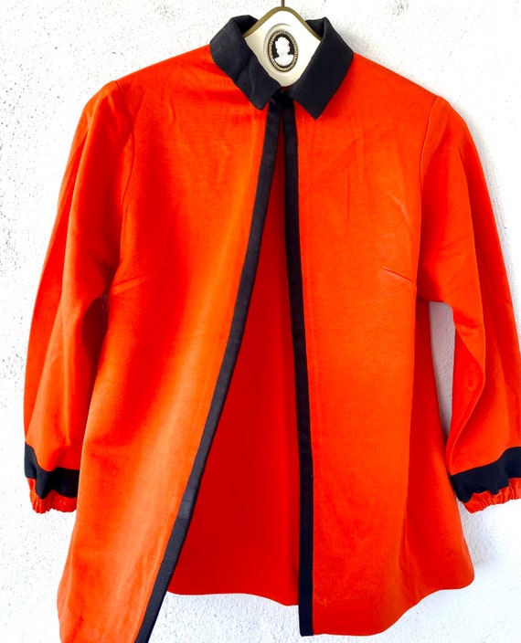 Vintage 70s Bright Orange Collared Shirt Open Con… - image 2