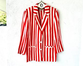 Chaqueta tipo blazer vintage Christian Dior de lino blanco a rayas, estilo náutico.