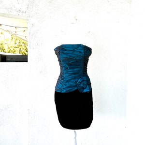 Vintage Jessica McClintock Dress Gunne Sax Blue Black Velvet Strapless Dress