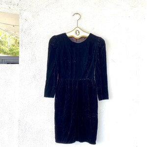 Vintage 80s Black Velvet Strong Shoulders Mini Dress image 1