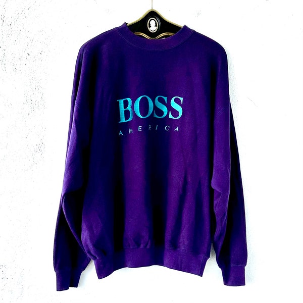 Vintage 90s Hugo Boss Sweatshirt 1990s Boss America Purple Embroidered Pullover Sweatshirt