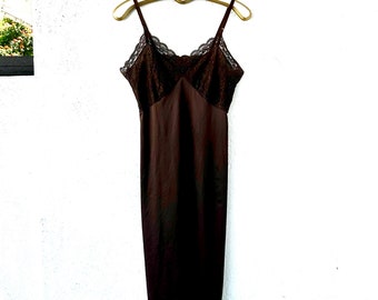 Vintage 50s 60s Lace Slip Dress Chocolate Brown Embroidered Lace 1950s Lingerie