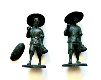 Antique Asian Figure Bronze Statue Sculpture Chinese Japanese Fisherman Statues Set