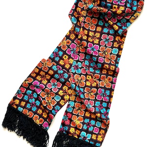 Vintage 60s 70s Bright Floral Scarf 1960s Flower Power Mod 1970s Psychedelic Accessory