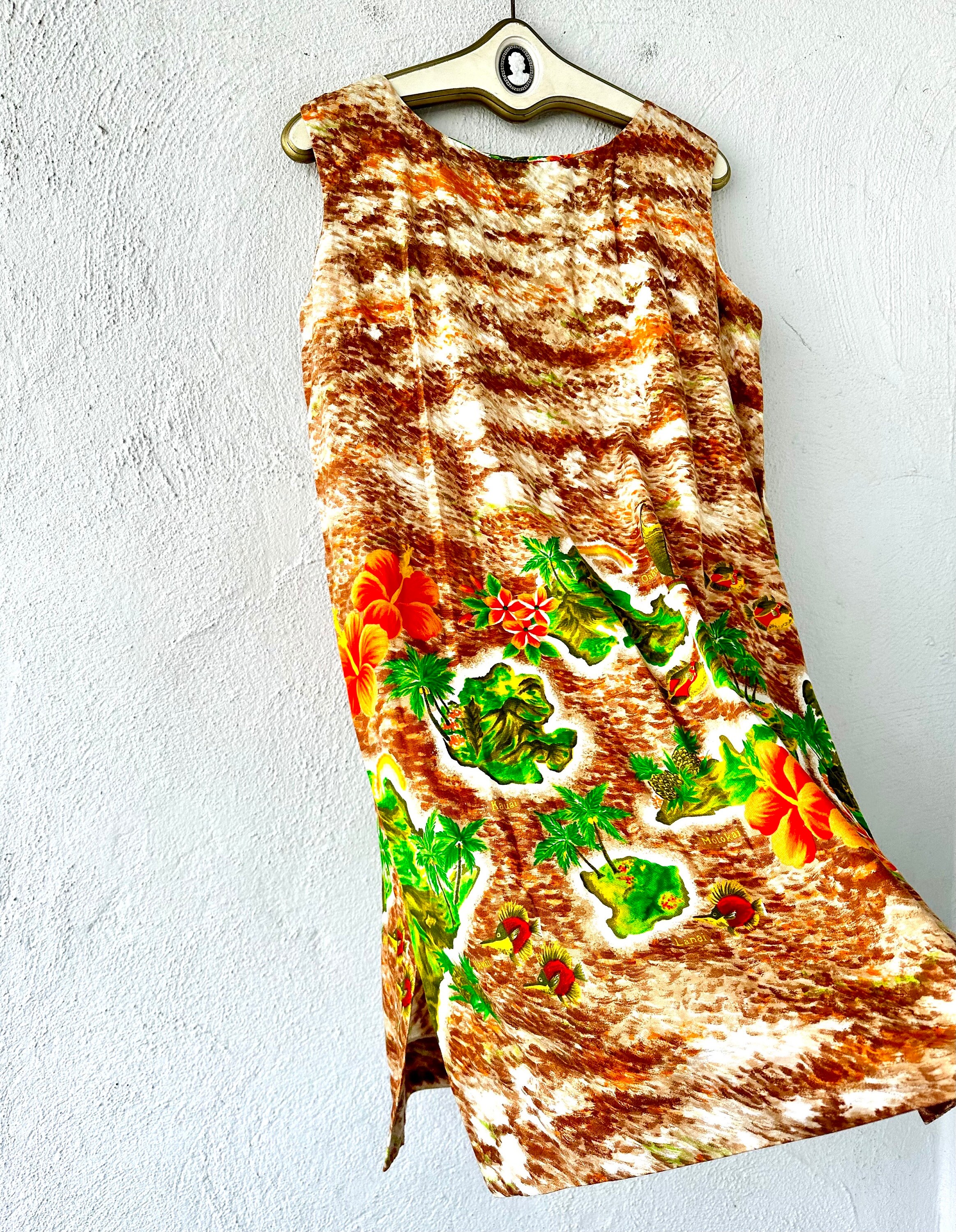 Vintage 60s 70s Hawaiian Islands Dress Tropical Tiki Hawaii Muumuu ...