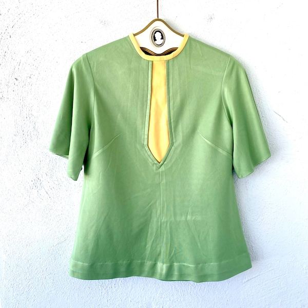 Vintage 60s Shirt Mod Color Block Top Mock Neck