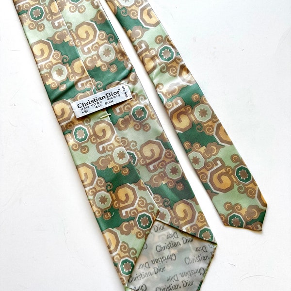 Vintage 1950s 1960s Christian Dior Silk Tie 50s 60s Graphic Necktie Designer Mens Accessories