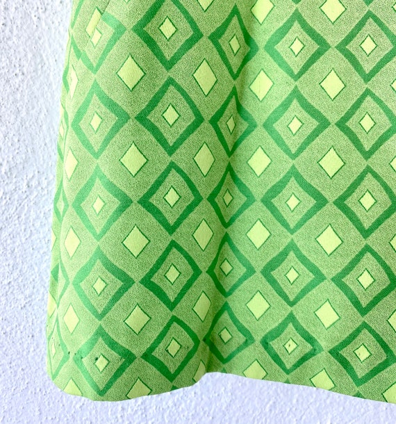 Vintage 60s Mod Diamond 70s Bright Graphic Green … - image 3