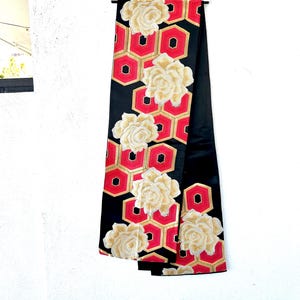 Antique Japanese Kimono Obi Belt Silk Embroidered Large Sash Asian Decor