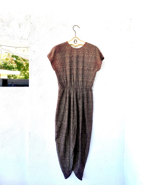 Vintage 80s Baroque Jumpsuit // Gold Black String… - image 1