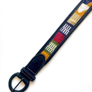 Vintage 80s 90s Woven Suede Belt Black Leather Guatemalan Embroidered Belt image 4