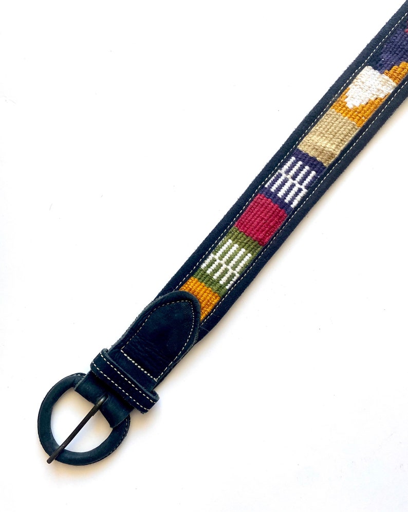 Vintage 80s 90s Woven Suede Belt Black Leather Guatemalan Embroidered Belt image 4