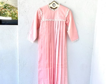 Vintage 60s Hawaiian Muumuu Hawaii Eyelet Lace Pink Babydoll Sample Dress Cottage