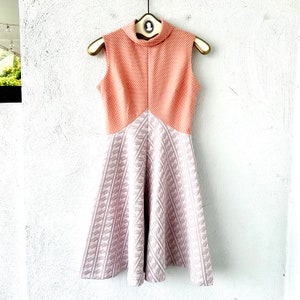 Vintage 60s 70s Pink Mod Dress Turtleneck Plaid Knit Dress