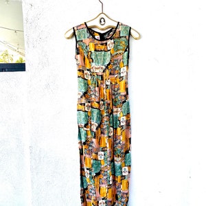 Vintage 80s Hawaii Floral Jumper // Night Blooming Cereus Flower Hawaiian Graphic Long Maxi Dress