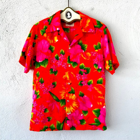 Vintage 60s Day Glow Hawaiian Shirt 70s Neon Brig… - image 1