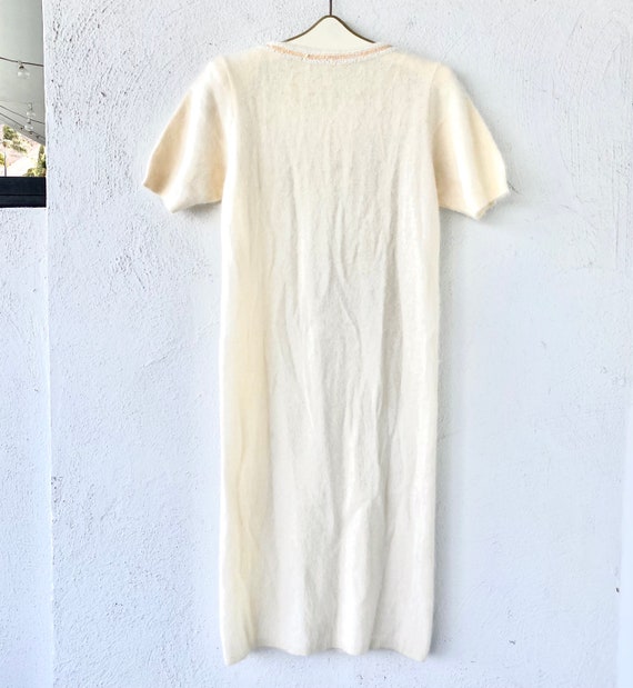 Vintage Angora Knit Dress 80s Beaded White Fuzzy … - image 5