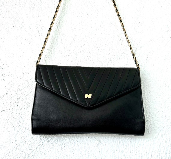 Vintage Nina Ricci Quilted Leatherl Purse // Blac… - image 8