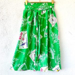 Vintage 1950-tals Hawaiiansk rullskridskoåkningskjol med omlott, 50-tals Hawaii Rollerdome grönt halvförkläde