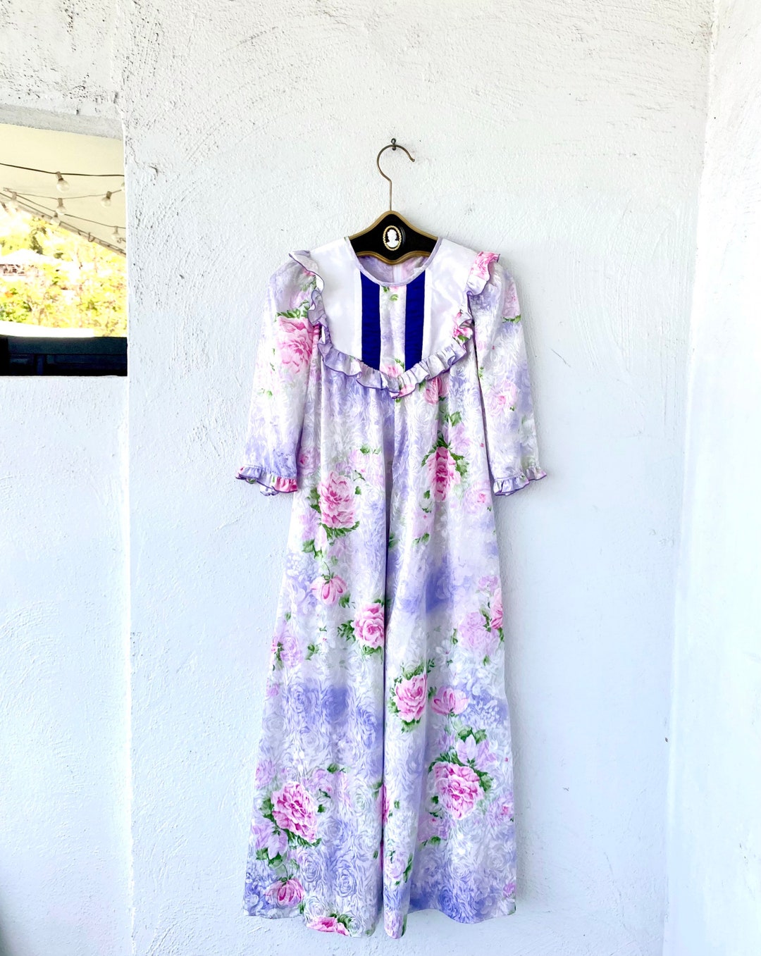 Vintage 70s 80s Hawaiian Muumuu Floral Shiny Hawaii Prairie Dress ...