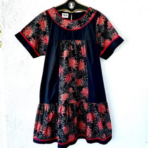 Vintage Hawaiian Muumuu Hawaii Japanese Floral Fan Floral Dress with Ruffle Trim