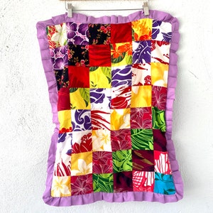 Vintage Hawaiian Quilt Patchwork Pillowcase with Ruffle Trim Hawaii Sham